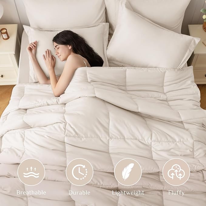 JOLLYVOGUE Twin XL Comforter Set, Ultra-Soft Bed in a Bag Twin XL Size 5 Pieces, Oeko-TEX Certified Bedding Set with Down Alternative Comforter, Sheets, Pillowcases & Shams, Beige