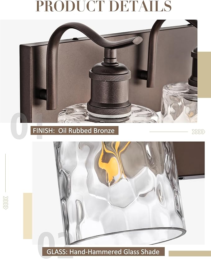 Bathroom Vanity Light Fixtures 5-Light Hammered Glass Modern Wall Mounted Over Mirror Oil Rubbed Bronze - VL01ORBH-5
