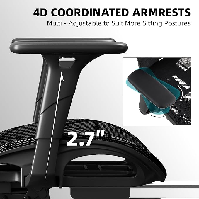 Office Chair with 3D Adjustable Lumbar Support,Ergonomic Computer Chair,Adjustable Headrest and Armrests, 400lbs Capacity,Tilt-Swivel,Premium Mesh Desk Chair for Office,Home & Gaming (Black)