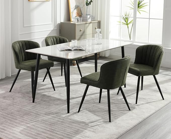 EALSON Modern Dining Chairs Set of 6 Upholstered Leather Accent Dining Room Chairs with Metal Legs Comfortable Armless Kitchen Chairs for Living Room/Dining Room, Green