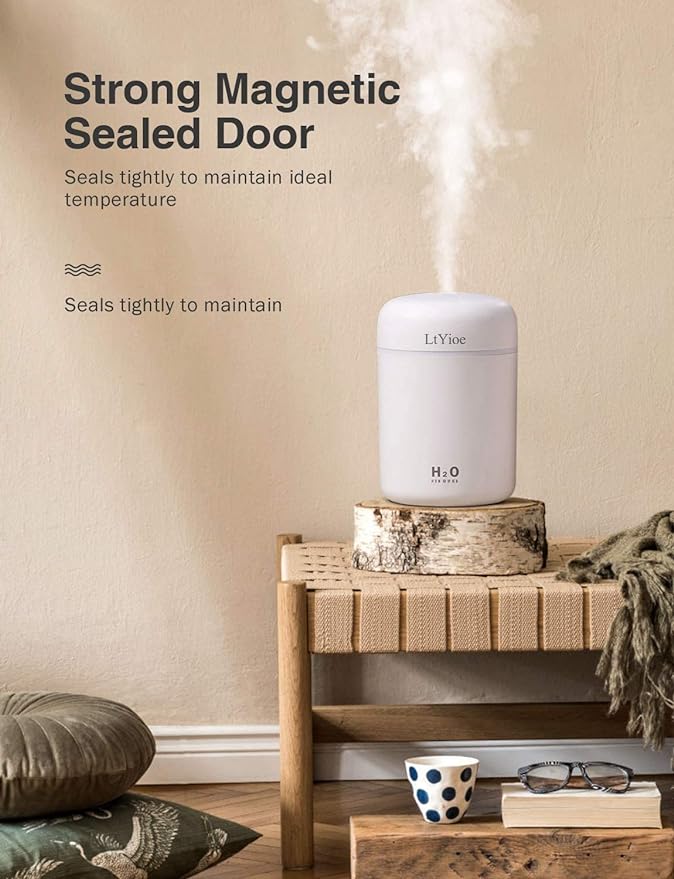 Colorful Cool Mini Humidifier, USB Personal Desktop Humidifier for Car, Office Room, Bedroom,etc. Auto Shut-Off, 2 Mist Modes, Super Quiet. (White)