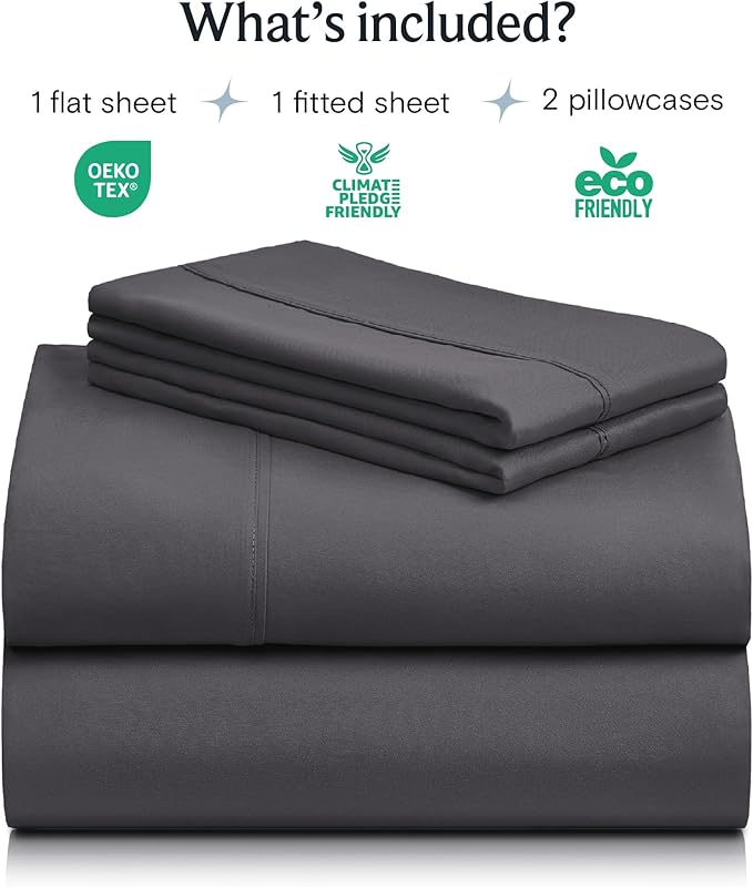 LuxClub 4 PC California King Sheet Set, Deep Pockets Wrinkle Free Cooling Bed Sheets Hotel Bedding for Women, Men, Includes 1 Fitted Sheet, 1 Flat Sheet and 2 Pillowcases-Dark Grey