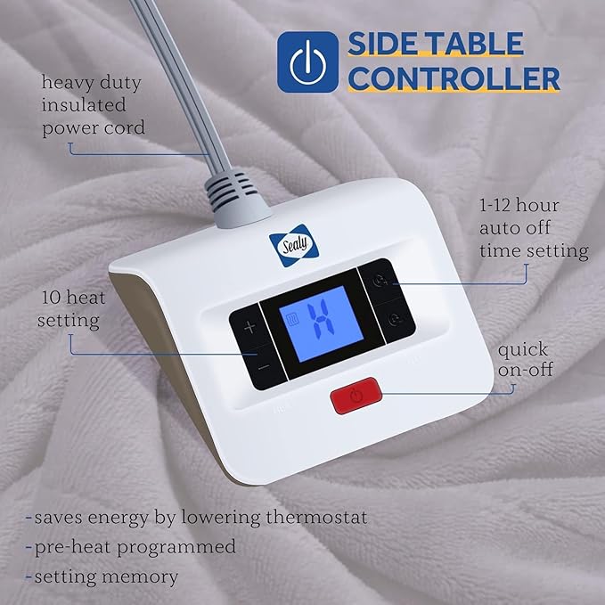 Sealy Electric Blanket Full Size, Flannel Heated Blanket with 10 Heating Levels & 1-12 Hours Auto Shut Off, Machine Washable, Light Grey, 80 x 84 Inch