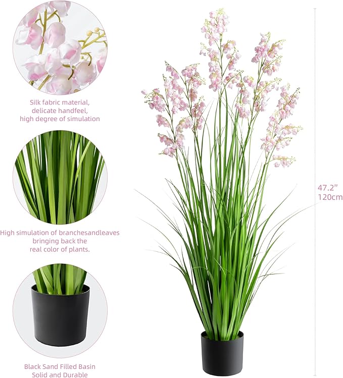 Green Onions Home Decor Fake Plants Lily of The Valley Snake Plant Home DéCor Accents Artificial Grass Room Decor Artificial Plants Indoor Artificial Grass 47" 2PCS（Pink）
