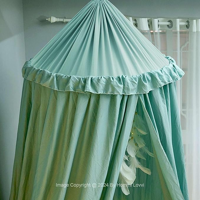 Bed Canopy for Girls, Dreamy Frills Ceiling Hanging Princess Canopy Bedroom Decoration Soft Canopy Net Reading Nook, Extra Large Full Queen Size Bed Canopies - Green