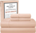 100% Egyptian Cotton Queen Size Bed Sheets, 400 Thread Count 15" Deep Pocket Queen Sheet Set, Sateen Weave Naturally Cool Soft Breathable Elasticated Luxury Bedding For All Seasons- Blush
