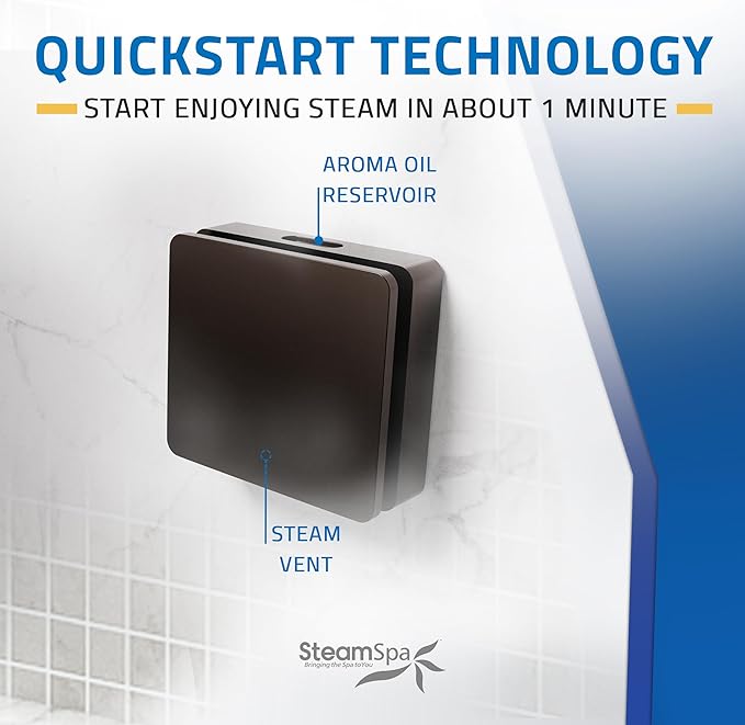 SteamSpa Steam System 6kW Steam Shower Generator with Bluetooth Wifi, Quickstart Continous Steam, Advanced Touch Pad Screen, Chroma Lights, Drain Pan and Auto Drain Oil Rubbed Bronze RVBS600ORB-A