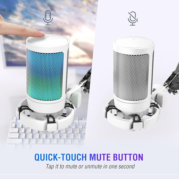 FIFINE Streaming Gaming USB Microphone Kit, PC Condenser RGB Mic Compatible with PS4/PS5, Plug and Play for Music Recording, Online Game, Discord, Twitch, with Pop Filter, Shock Mount-A6T White