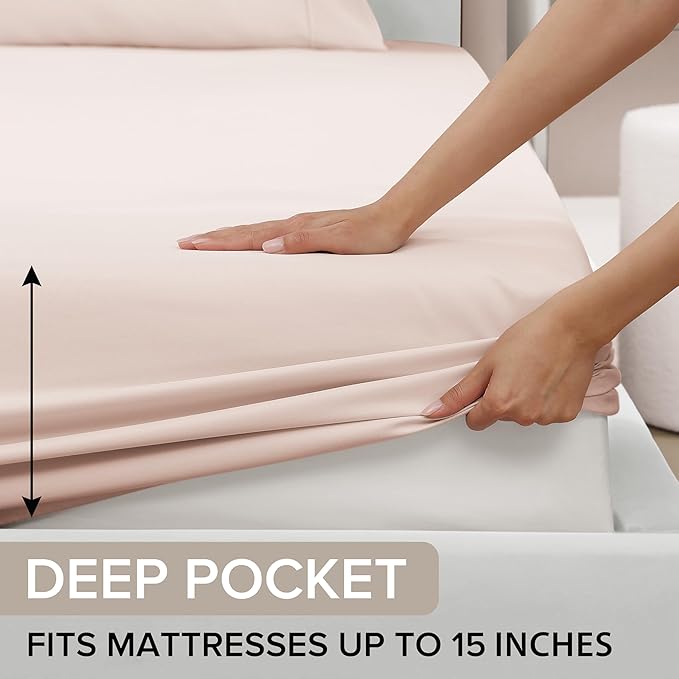 UGG Full Sheet Set 4-Piece Luxury Cooling Sheets Deep Pockets Premium Bedding with 2 Pillow Shams Hypoallergenic Machine Washable, for Dorm Essentials & College Bedding, Full, Shell Pink (Hedi)