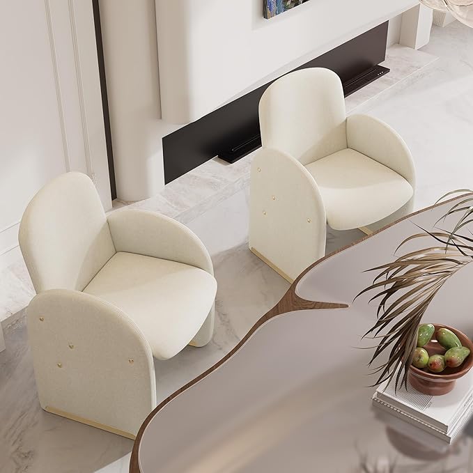 YOUTASTE Oversized Velvet Accent Chair for Living Room, Mid-Century Modern Dining Room Arm Chair with Gold Metal Legs, 300 LBS Capacity, Comfy Upholstered Office Single Sofa, Beige