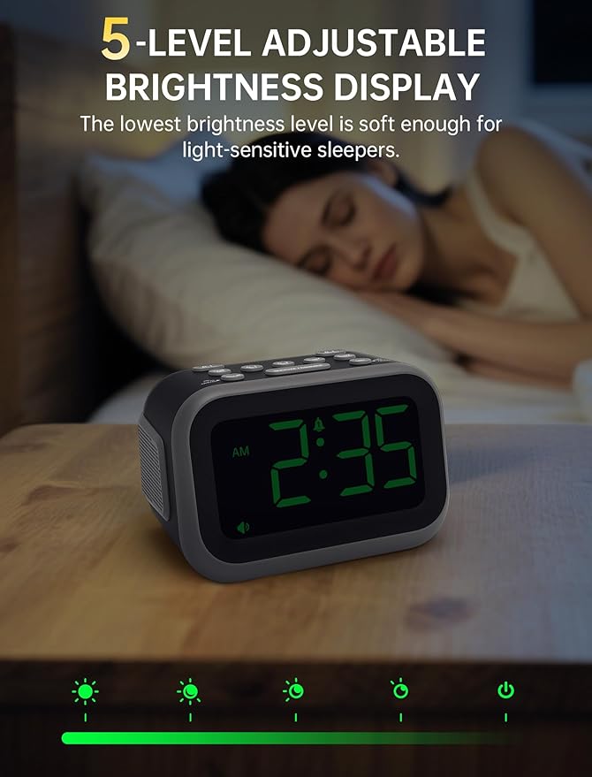 Super Loud Alarm Clock for Heavy Sleepers: 115dB Dual Alarms and 6 Alarm Sounds for Bedroom - Large Numbers 5 Dimmers for All Ages Green Digits