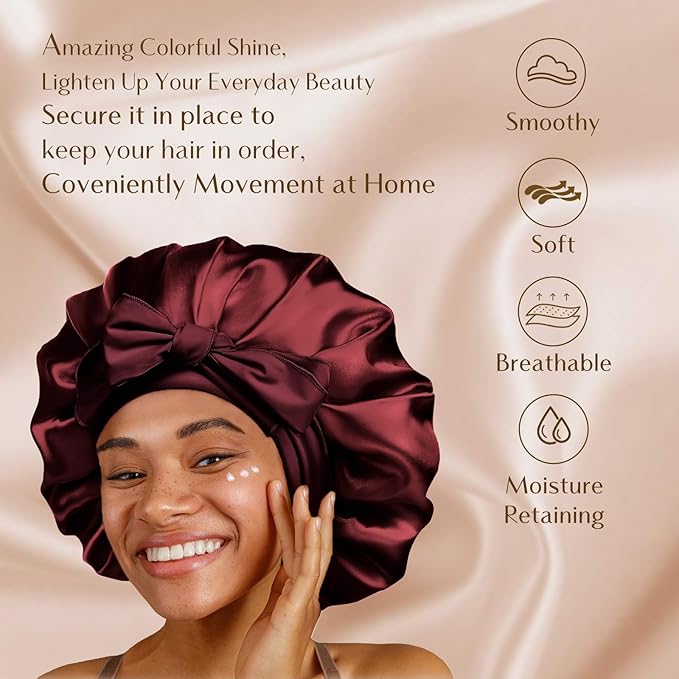 YANIBEST Silk Bonnet for Sleeping Women Adjustable Double Layer Satin Bonnet Reduce Friction Prevent Frizz Natural Curly Hair