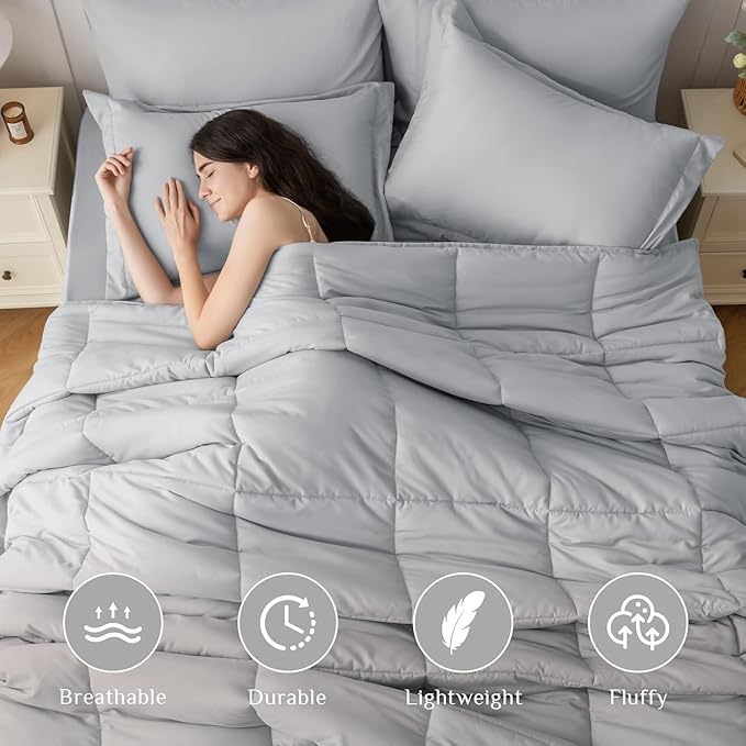 JOLLYVOGUE Twin XL Comforter Set, Ultra-Soft Bed in a Bag Twin XL Size 5 Pieces, Oeko-TEX Certified Bedding Set with Down Alternative Comforter, Sheets, Pillowcases & Shams, Light Grey