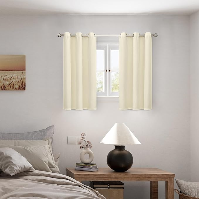 BGment Short 100% Blackout Curtains for Bedroom, Thermal Insulated Energy Efficiency Noise Reducing Grommet Curtains 54 Inch Length with Liner for Small Window 2 Panels Each 42 Inch Wide, Cream