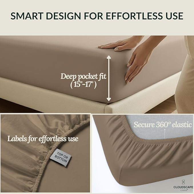 Cloud Scape Linen 100% Egyptian Cotton Sheets Twin Size, 3 Pieces Luxury Bedding Set, 400 Thread Count,Hotel Quality, Silky Soft, Breathable and Durable, Deep Pockets up to 15, Taupe