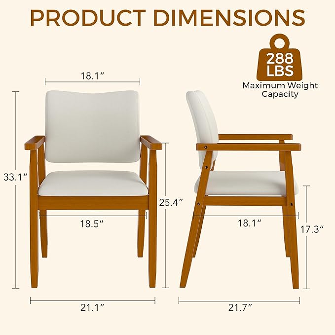 thksbought Mid Century Modern Walnut Dining Chairs Wood Arm Beige Fabric Kitchen Cafe Living Room Decor Furniture