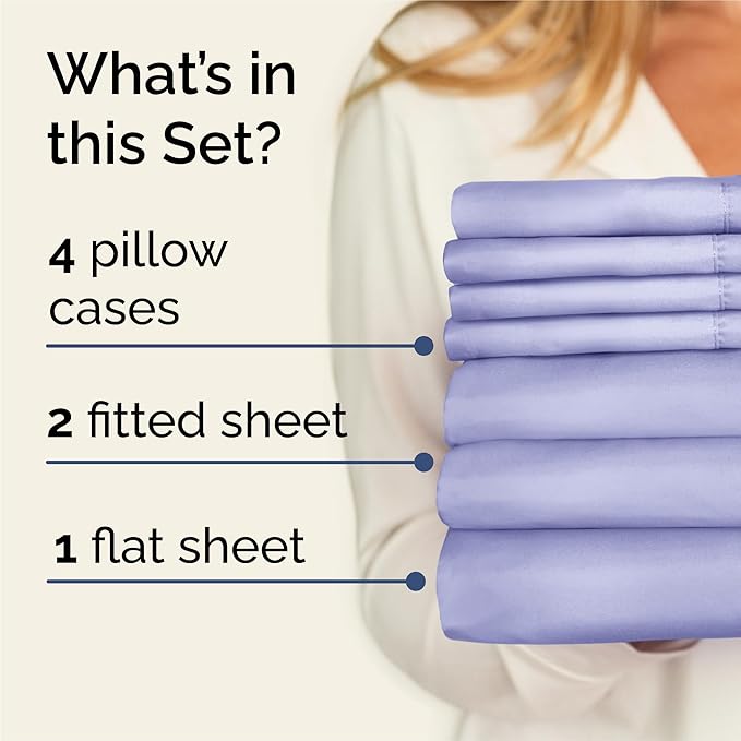 Split King 7 Piece Sheet Set - Cooling & Breathable - Hotel Luxury Bedding, Includes Fitted Sheets for Women, Men, Kids & Teens - 1 Flat, 2 Fitted Sheets, 4 Pillowcases with Deep Pockets - Lavender