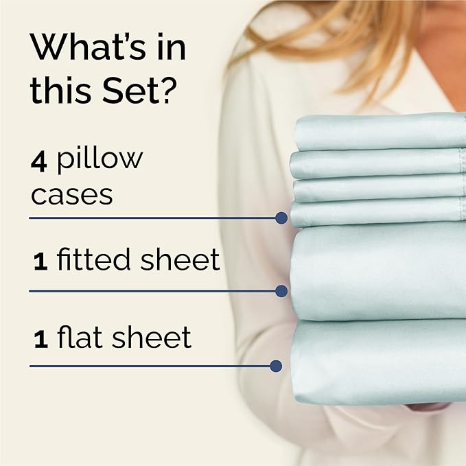 King 6 Piece Sheet Set - Cooling, Comfy & Breathable - Hotel Luxury Bedding, Includes Fitted Sheet for Women, Men, Kids and Teens - 1 Flat, 1 Fitted Sheet, 4 Pillowcases with Deep Pockets - Ice Blue