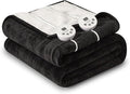 Heat Blanket 84”x90” Queen Size-Dual Control，Soft Flannel & Sherpa Reversible Electric Blanket with 10 Heat Settings,12 Timer Setting and 8 Hours Auto-Off,ETL Certified Machine Washable,Black
