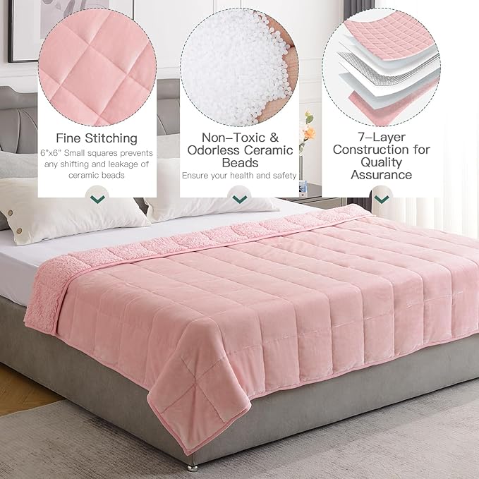 Lofus Weighted Blanket for Adults(15 lbs, 60" x 80"), Queen Size Heavy Blanket Machine Washable, Soft Weighted Blankets for Stress Relief and Sleep Promotion-Pink