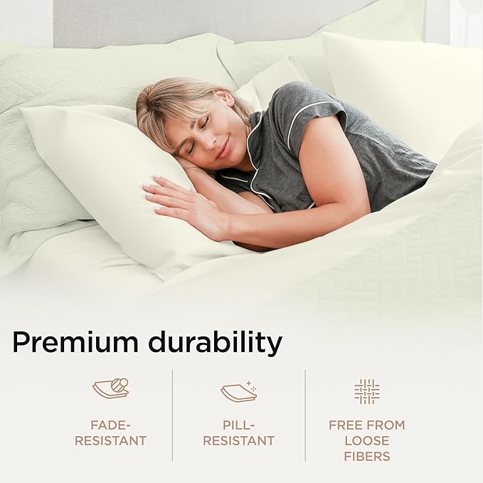 Threadmill Luxury Supima Cotton Sheets, Luxury 1200 Thread Count Soft 100% Cotton Sheets for Full Size Bed, 4 Pc Ivory Bed Sheets Full Set, 5-Star Hotel Quality Deep Pocket Bed Sheets Set