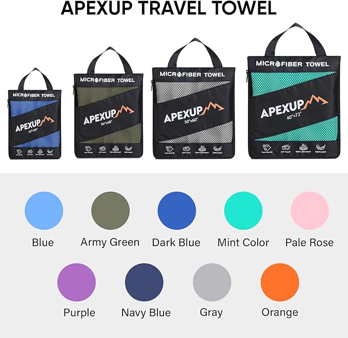 APEXUP Microfiber Travel Towel, Ultra Absorbent Quick Dry Towels, Lightweight Gym Sports Camping Towel for Workout, Yoga, Beach, Shower, Swimming (72"×40", Blue)