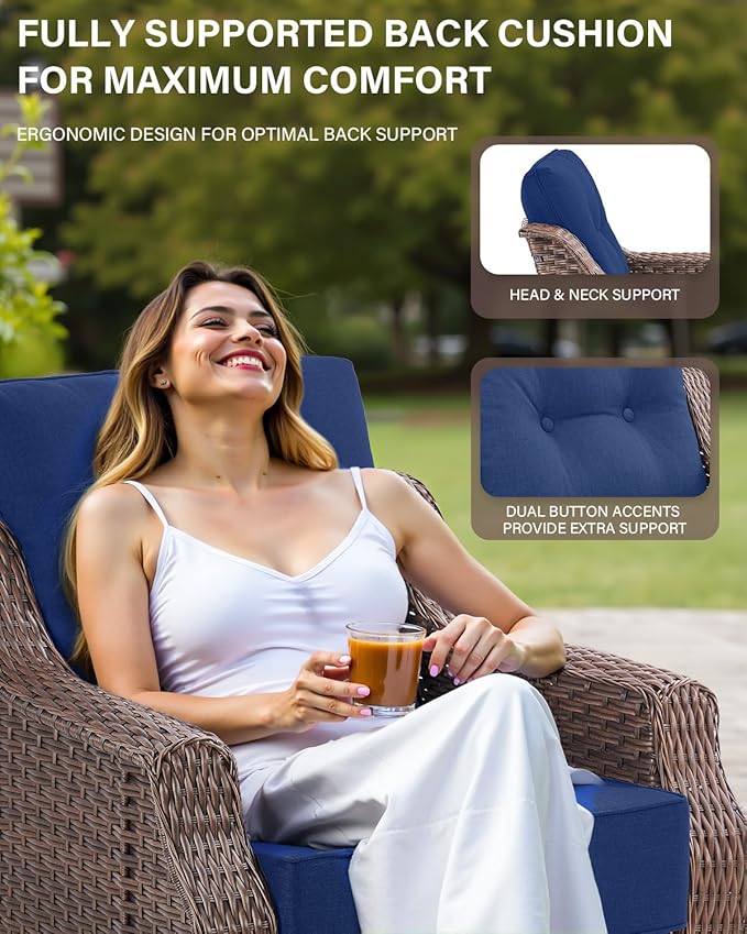 Belord 6-inch Thick Cushion Patio Furniture Set - Outdoor Swivel Rocker Glider Chairs Set of 4 with Glass Top Side Table, All-Weather Wicker Patio Conversation Set for Deck Balcony Sunroom