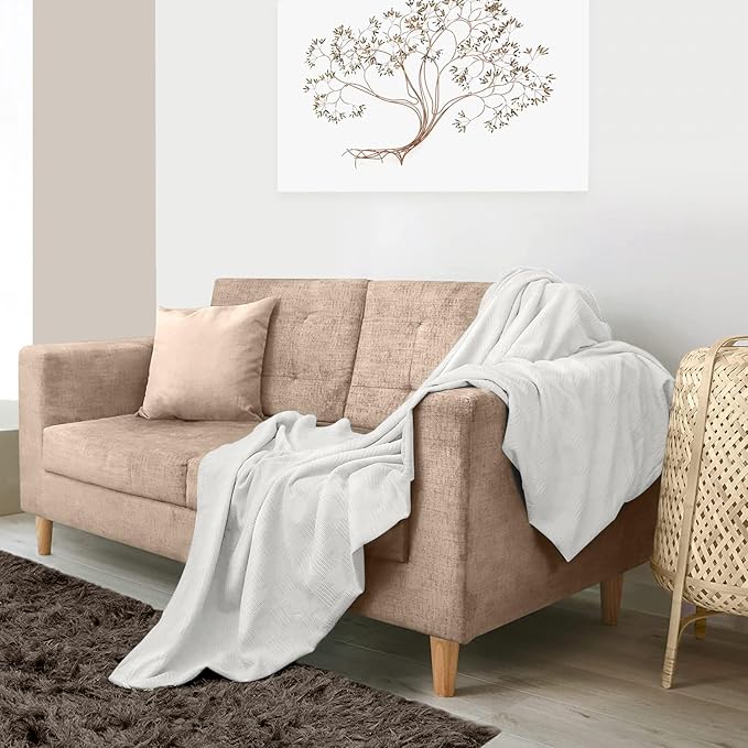 Avalon Bedding 100% Cotton Blanket Twin Size Thermal Blanket (72"x90") - Perfect Cotton Blankets Twin Size for Layering Bed in Any Season - Cotton Blankets for Bed (White)