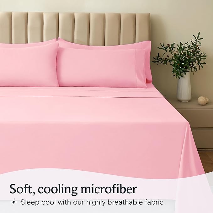 LuxClub 3 PC Twin Sheet Set, Deep Pockets Wrinkle Free Cooling Bed Sheets Hotel Bedding for Women, Men, Kids & Teens, Includes 1 Fitted Sheet, 1 Flat Sheet and 1 Pillowcase-Silky Soft Baby Pink