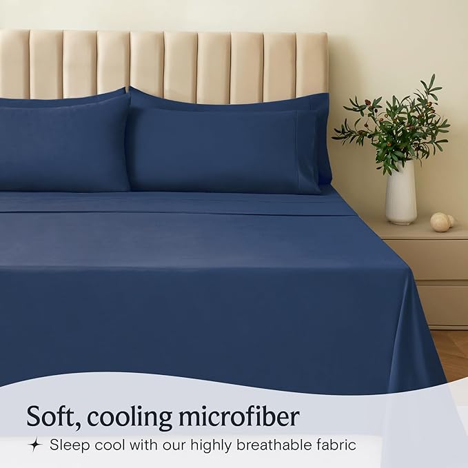 LuxClub 3 PC Twin XL Sheet Set, Deep Pockets Wrinkle Free Cooling Bed Sheets Hotel Bedding for Women, Men, Kids & Teens, Includes 1 Fitted Sheet, 1 Flat Sheet and 1 Pillowcase-Silky Soft Navy