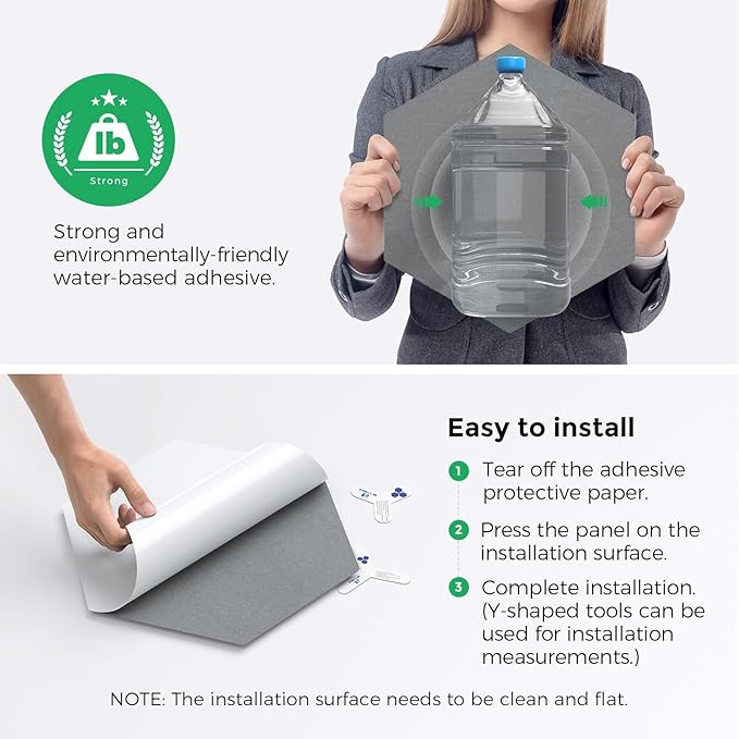 Self-Adhesive Acoustic Panels [390 lbs/yd³ Ultra-High Density], 2nd Generation Sound Absorbing Panel, Professional Level Sound Panel, Polyester Soundproof Foam [Size L, Moon Grey]