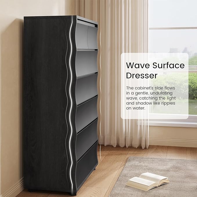 Black Tall Dresser for Bedroom, 52.8" Tall Dresser with 7 Drawers, Wood Dressers & Chests of Drawers, Accent Upright Drawer Organizers for Closet, Hallway