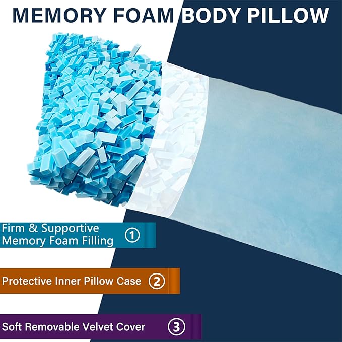 Body Pillow, Memory Foam Body Pillows for Adults Sleeping, Long Pillow for Bed, Big Large Firm Full Body Pillow for Side Sleeper, 20x54 Inch, Light Blue