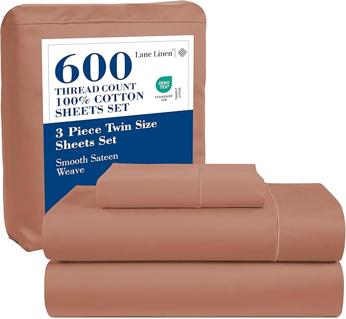 LANE LINEN Twin XL Bed Sheets Set - 600 Thread Count, 100% Cotton Sheet Bed Sets - Sateen Weave, Hotel Luxury Sheet, 15" Deep Pocket, Easy to Wash- Rose Dawn