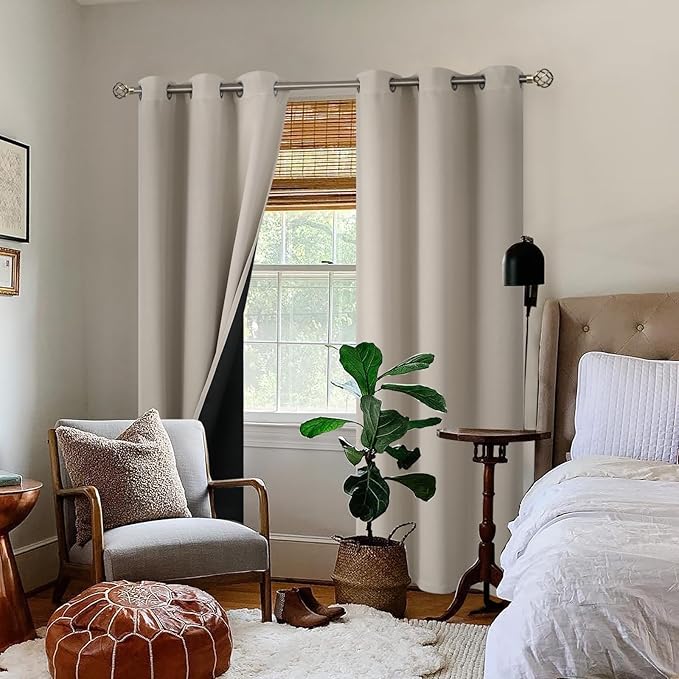 BGment Thermal Insulated 100% Blackout Curtains for Bedroom with Black Liner, Double Layer Full Room Darkening Noise Reducing Grommet Curtain (42 x 84 Inch, Cashmere, 2 Panels)