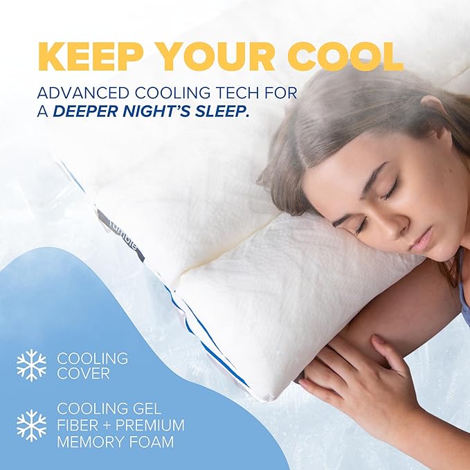 TUMBLE 6-Chamber Adjustable Bed Pillow & Pillowcase | Back, Side & Stomach Sleepers | Cooling Cover | Memory Foam & Gel Fiber Fill | Customize Your Comfort | CertiPUR/Oeko-Tex | Standard Queen 2 Pack