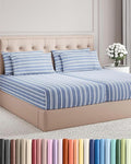 Split King 7 Piece Sheet Set - Cooling & Breathable - Hotel Luxury Bedding Includes Fitted Sheets for Women, Men, Kids & Teens - 1 Flat, 2 Fitted Sheets, 4 Pillowcases w/Deep Pockets - Blue Stripes