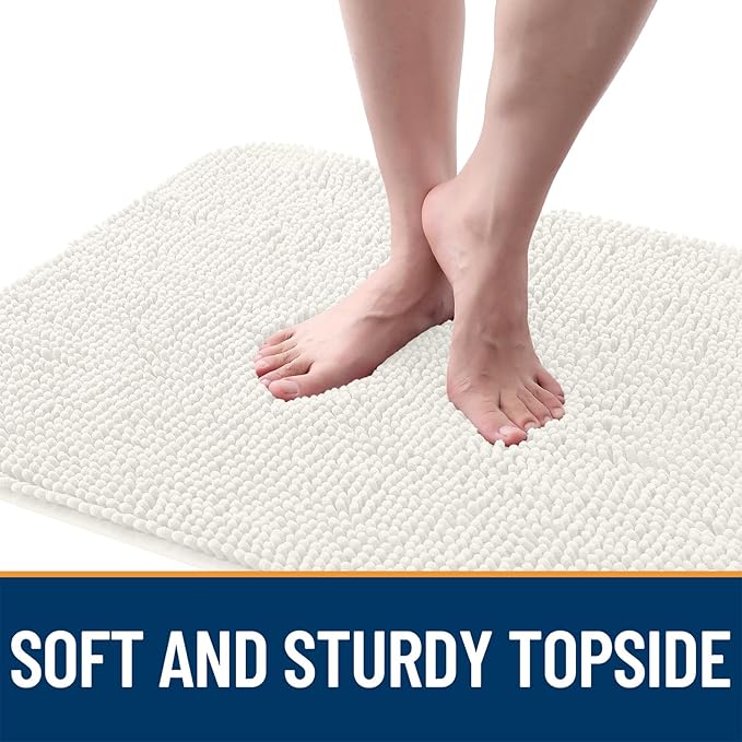 OLANLY Dog Door Mat for Muddy Paws 47x20, Absorbs Moisture and Dirt, Absorbent Non-Slip Washable Doormat, Quick Dry Chenille Mud Mat for Dogs, Entry Indoor Entryway Carpet for Inside Floor, Ivory