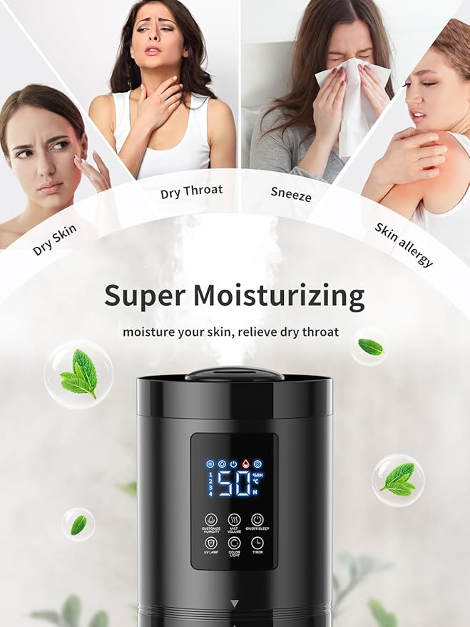 8L Humidifiers for Bedroom, 30dB Quiet, 500ft² Coverage, 60H Runtime, Top Fill, 3-in-1 Humidifier Large Room & Essential Oil Diffuser & Ambient Light, Sleep Mode, 16H Timer, Auto Shutoff Protection