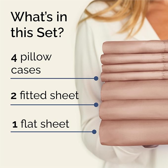 Split King 7 Piece Sheet Set - Cooling & Breathable - Hotel Luxury Bedding - Includes Fitted Sheets for Women, Men, Kids and Teens - 1 Flat, 2 Fitted Sheets, 4 Pillowcases with Deep Pockets - Mauve