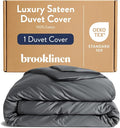 Brooklinen Luxury Sateen Duvet Cover - 100% Cotton, Twin/Twin XL Size in Slate Grey with Extra-Long Corner Ties and Button Closure - Best Twin/Twin XL Duvet Covers