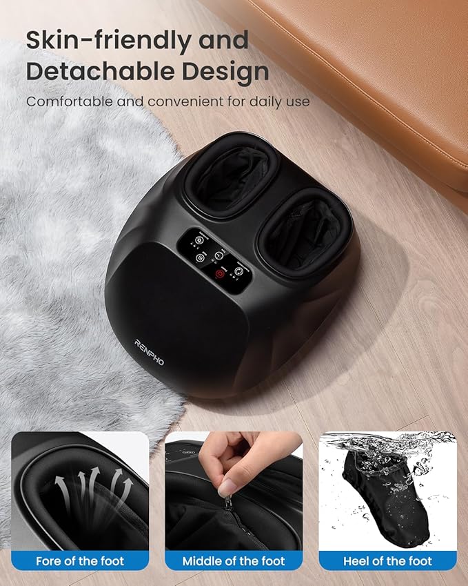RENPHO Foot Massager Machine with Heat [2026 Upgraded], Shiatsu Foot Massager for Plantar Fasciitis, Foot Massager Machine for Women, Wireless Control, True Full Foot Massager, Up to Size 14, BK