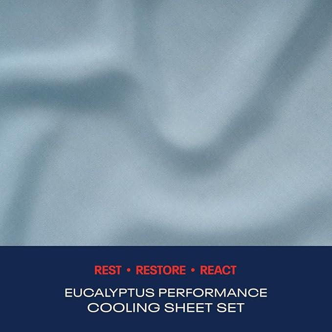 Reebok Twin Size Sheet Set from Tencel Eucalyptus - Soft, Cooling & Breathable for Hot Sleepers, Deep Pocket Up to 17 Inches, 4Pc Hotel Luxury Bedding Set, Bedsheet & Pillowcases (Niagara Mist, Twin)