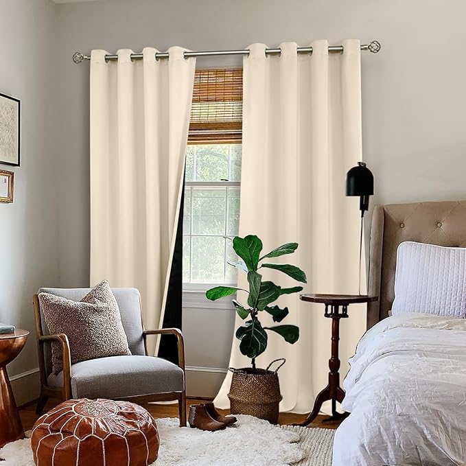 BGment Thermal Insulated 100% Blackout Curtains 108 Inch Length 2 Panels, Total Light Blocking Curtains for Bedroom, Grommet Window Drapes with Thick Black Liner, 52 Inch Wide Each Panel, Champagne