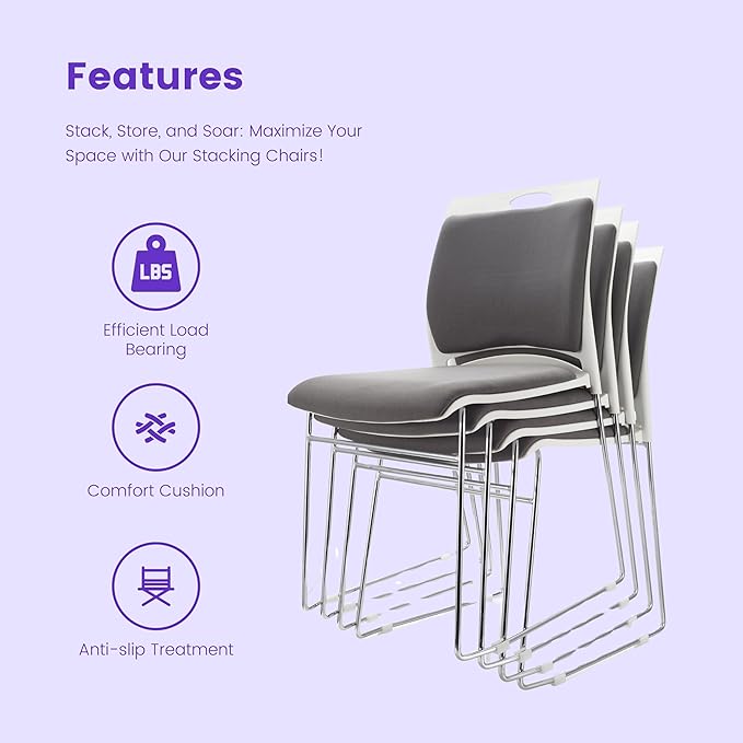 100 Pack Stacking Chairs 1102LB Capacity Home Office Guest Chair Set with Sled Base,Modern Reception Chair for Kitchen,Waiting Room,Multi-Purpose Room,Break Room,Training,Cafeteria