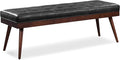 Poly & BARK 55" Tufted Leather Bed Bench for Bedroom End of Bed - Living Room Entry Way Bench - Pure Italian Leather Upholstery with a Solid Wood Frame - Ottoman Bench with Wooden Legs - Onyx Black