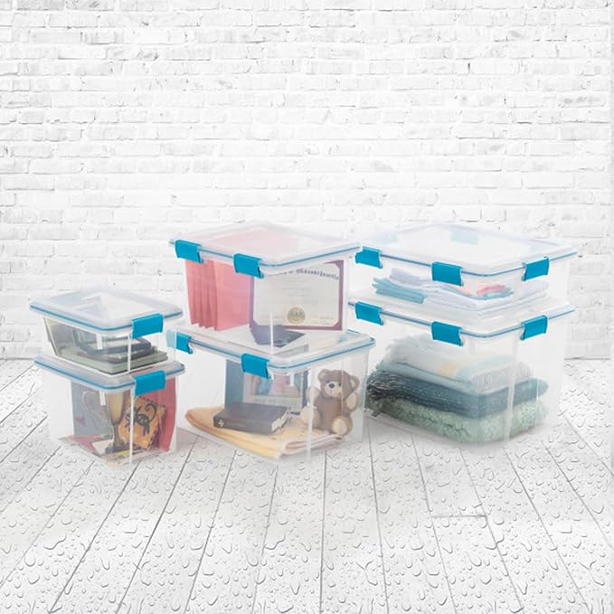 Sterilite 12-Pack Gasket Box, Weather-Resistant Storage Bins with Latching Lids, 20 Quart - Heavy-Duty Organizing Containers for Closet, Bathroom, and Office