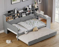 Merax Twin Size Corner Bed Frames with Desk and Trundle & Storage Shelves Headboard, Pinewood U-Shaped Captain Daybed for Small Room, Bedroom, Guest Room, Kids' Room, Grey
