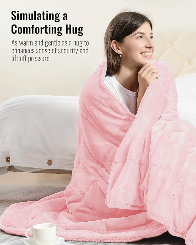 Uttermara Sherpa Fleece Weighted Blanket 15 lbs for Adult, Unicolor Ultra-Soft Fleece and Sherpa, Dual Sided Cozy Plush Blanket for Sofa Bed, 60 x 80 inches, Pink