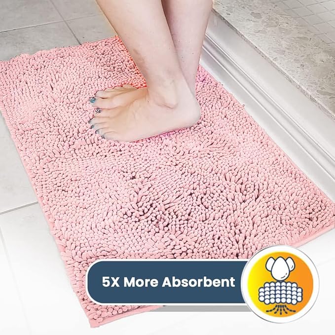Muddy Mat® | Super Absorbent Door Mat Indoor, Microfiber Quick Dry Chenille Entryway Rug, Non-Slip Front Door Mat, Indoor Mats for Entryway, Machine Washable Pet Rug, Light Pink 24" x 96"